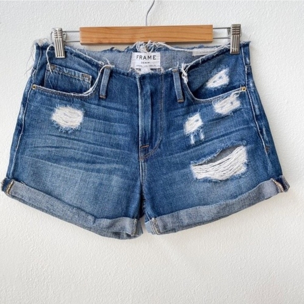 Frame Denim Women's Blue Distressed Denim Shorts